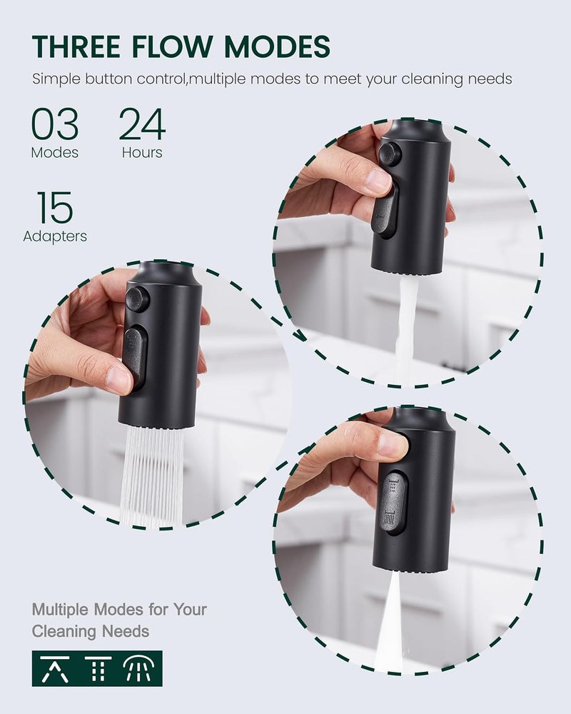 HEISOK Pull Down Faucet Head Replacement,3 Function Kitchen Sink Faucet Head with 15 Adapters,Pull Out Spray Head Replacement for Moen,Delta,Matte Black - Image 2